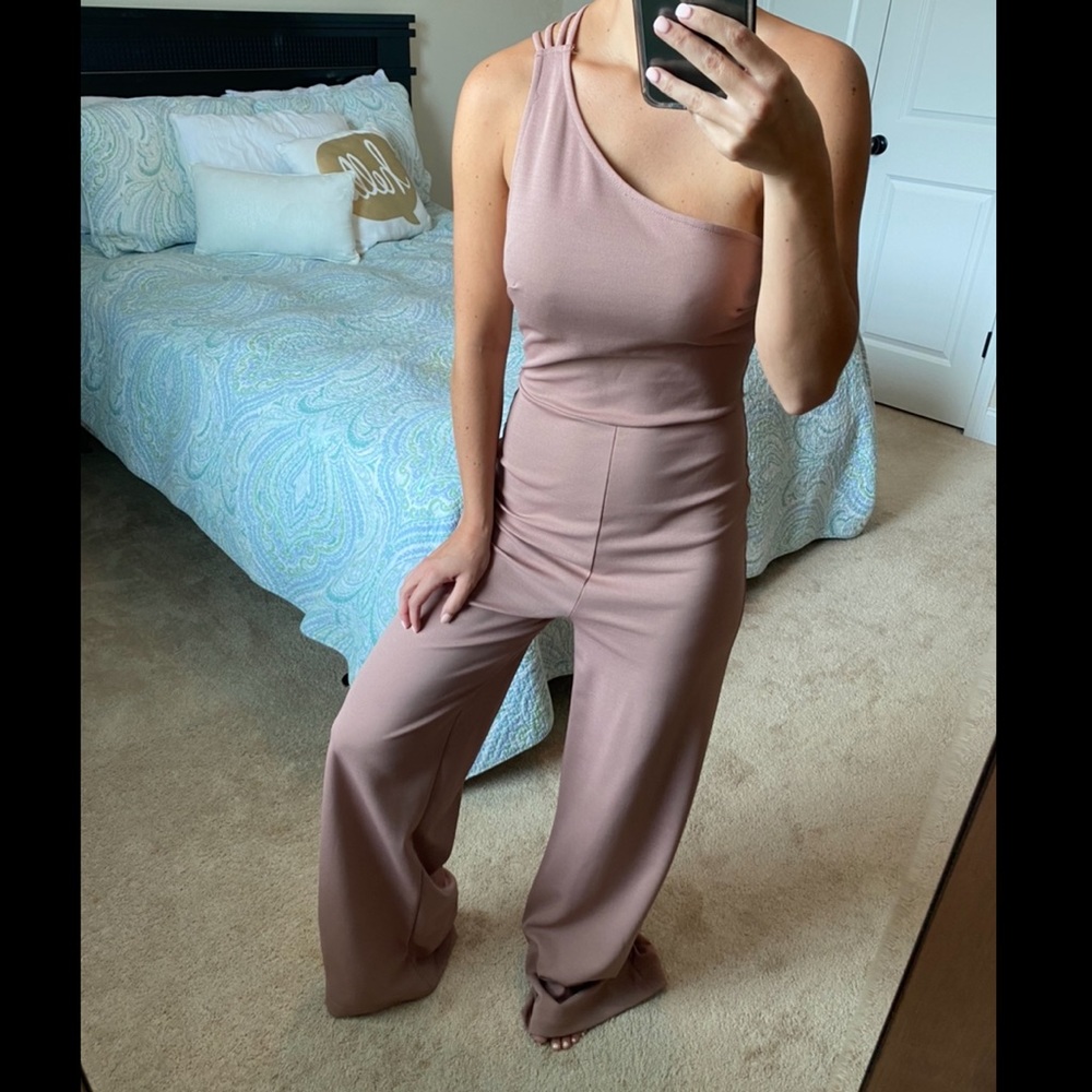 Mauve colored one shoulder boutique jumpsuit